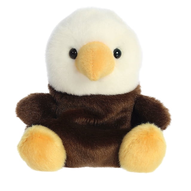 Aurora Palm Pals - Murphy Bald Eagle 5-inch stuffed animal with a snowy white head, chocolate brown body, bright yellow beak, and kind black eyes. Soft and compact, perfect for cuddling or as a plush collectible.