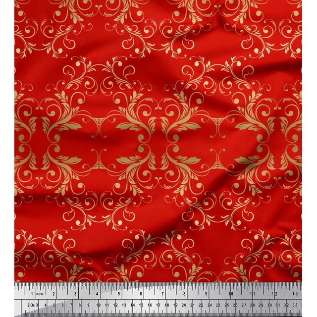 Soimoi Poly Georgette Fabric Filigree Damask Printed Craft Fabric by the Yard 42 Inch Wide