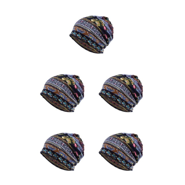 Maytalsory Bonnet Ethnique Style Hijab Floral Imprimé Coloré Turban Réglable Protection des Oreilles Accessoires de Style Bonnet Bleu Floral 5Set