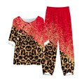 thumbnail image 1 of Mikilon Ensemble Élégant pour Femmes 2 Pcs Coton & Lin Imprimé Manches 5/10 Col Rond + Pantalon Décontracté Ensemble Chic & Confortable Manches Courtes Col Rond Blouse/chemise Rouge 4TG, 1 of 3