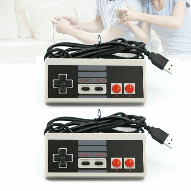 Lot de 2 Manettes NES Classic pour Nintendo Classic Mini Edition, Présentant un design Rétro avec un Boîtier Noir et Gris, des Boutons a et B Rouges, et un Pavé D. Inclut une Connectivité USB pour une Fonctionnalité plug-and-play, compatible avec Windows, Mac OS, Émulateurs Nintendo, Raspberry Pi et Rétro Pi OS. Chaque Manette a un Câble de 4,6 Pi pour une Portée Étendue. Idéal pour les Amateurs de Jeux Qui Recherchent un Contrôle Précis et une Expérience de Jeu Nostalgique.