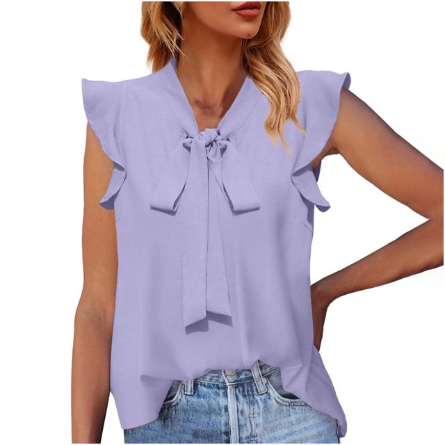 Timegard Womens Tops Ruffle Cap Sleeve V Neck Lightweight Solid Color Work Office Casual Tops Summer
