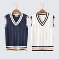 thumbnail image 2 of OmicGot Chandail Tricoté Sans Manches pour Hommes Automne Hiver Plus Velours Col en V Rayé Plus S Taille Oversize Chandail Sans Manches pour Hommes P-5TG, 2 of 6