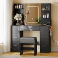 thumbnail image 1 of Vanity Desk with Lights, Makeup Vanity with Mirror and Chair, Power Outlet, Hair Dryer Rack, 7 Drawers, 3 Lighting Modes Brightness Adjustable Dressing Table for Bedroom, 1 of 7
