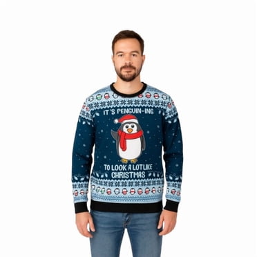 Chandail Pingouin Mignon avec Pompon Chandail Ugly Christmas pour Homme