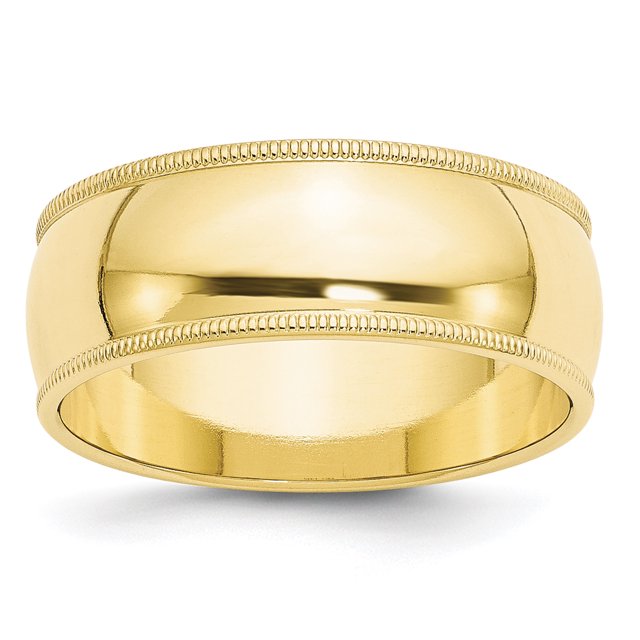10KY 8mm Milgrain Half Round Band Size 10 Size 10