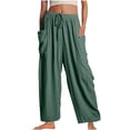 thumbnail image 1 of XZNGL Women Casual Pant Loose Comfy Drawstring Wide Leg Crop Trousers With Pockets, 1 of 8