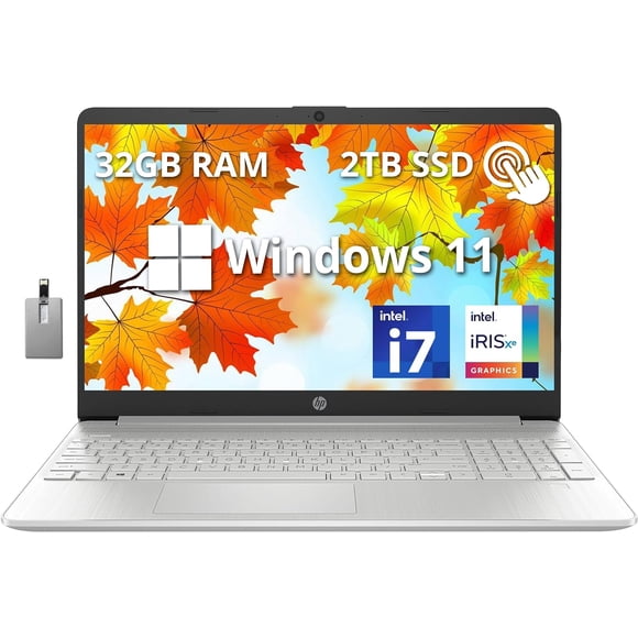 HP 15.6" FHD Touchscreen Laptop, Intel Core i7 1255U Processor, 32GB RAM, 2TB PCIe SSD, Intel Iris Xe Graphics, Number Pad, Wi-Fi 5, HD Camera, Windows 11, Silver, 32GB Hotface USB Card