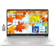 HP 15.6" FHD Touchscreen Laptop, Intel Core i7 1255U Processor, 32GB RAM, 2TB PCIe SSD, Intel Iris Xe Graphics, Number Pad, Wi-Fi 5, HD Camera, Windows 11, Silver, 32GB Hotface USB Card