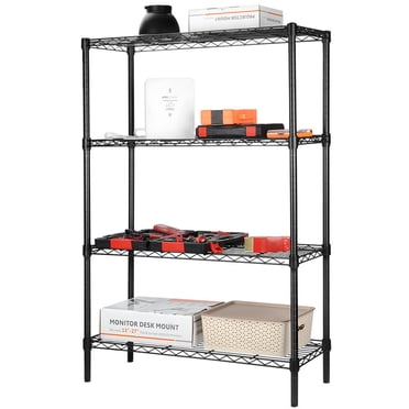 Support à Vêtements en Métal avec 2 Tringles et 4 Tablettes, Organisateur de Garde-Robe/penderie Portable de 45 Pouces de Large, Portant à Vêtements Étagère à Vêtements, Noir