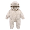 thumbnail image 1 of AherBiu Baby Girls Clothes Newborn Jumpsuits Hooded Fleece Zip up Infant Rompers Fall Winter Fuzzy Solid Color Bodysuits, 1 of 6