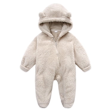 IROINID Discount Baby Bodysuit Long Sleeve Newborn Baby Fleece Footie Snowsuit Winter Bunting Onesies Cartoon Warm Hooded Romper Jumpsuit Outfits For Girls Boys,Beige