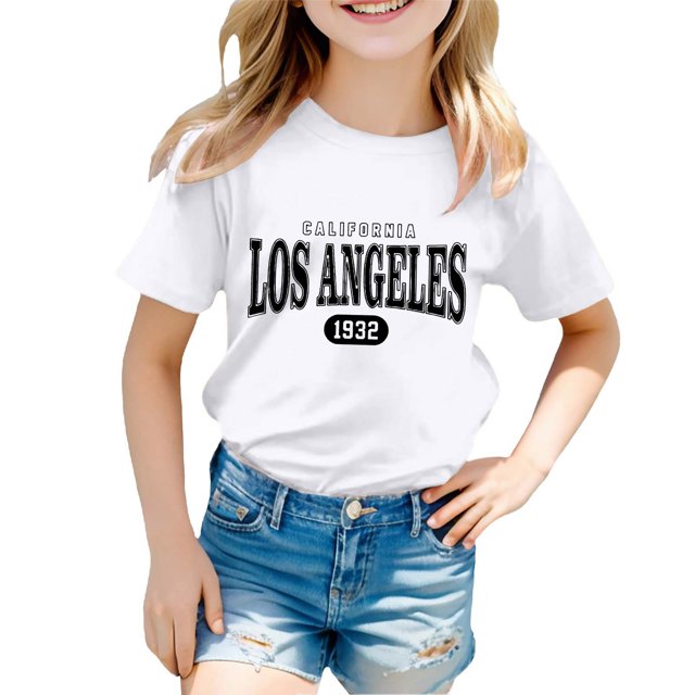 Camisole avec Soutien-Gorge, Mode Décontractée pour Enfants, Imprimé, Col Rond, Manches Courtes, T-Shirt Ample
