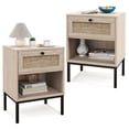 thumbnail image 1 of Gymax 2PCS Rattan Nightstand Boho End Table w/ Drawer & Open Shelf for Living Room Oak, 1 of 10