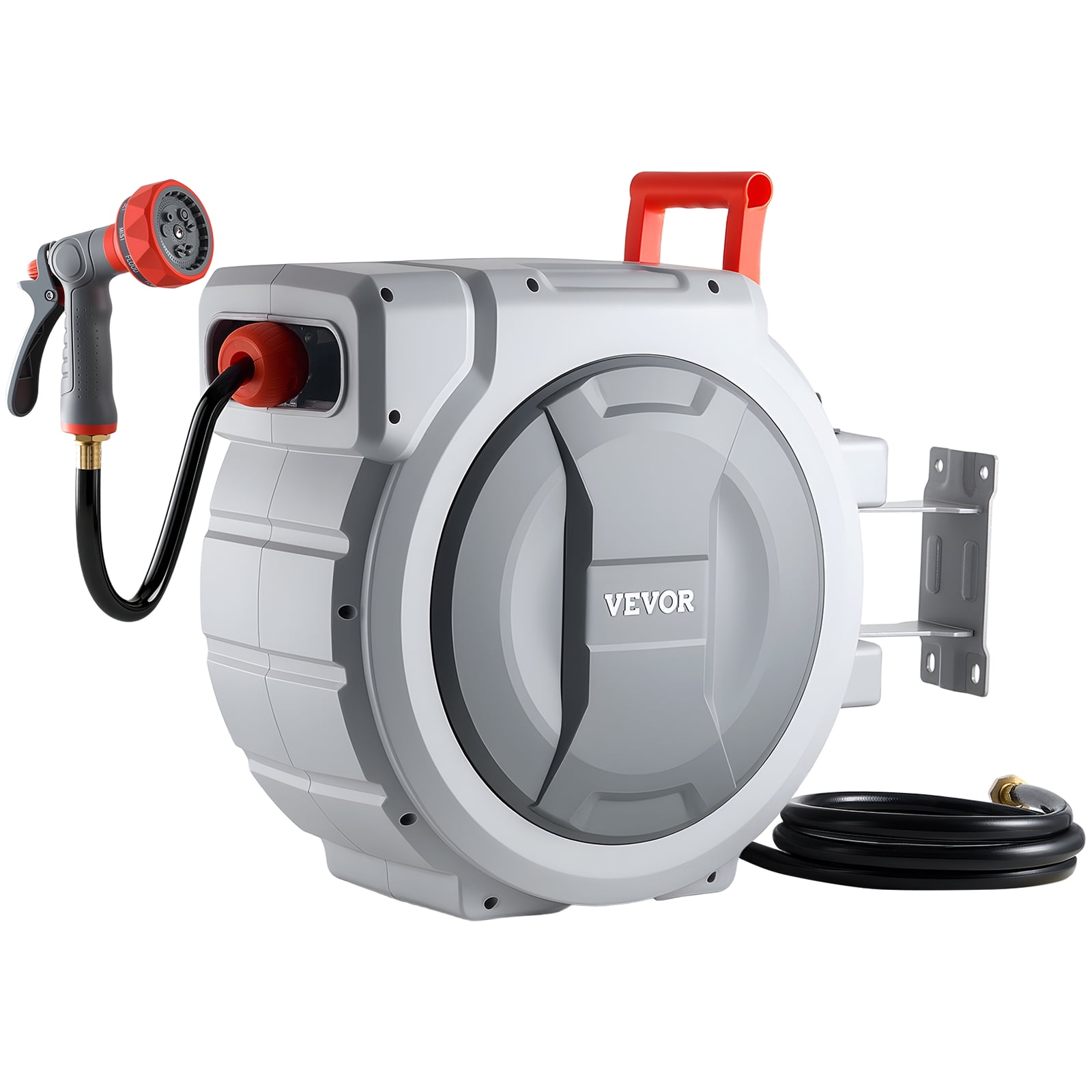 Vevor Retractable Garden Hose Reel, 1/2 In X 130 Ft, Wall Mounted Hose Reel With 9-Function Sprayer Nozzle And 180° Swivel Bracket, Any Length Lock