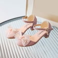 thumbnail image 2 of Girls Heels Princess Shoes Rhinestone Lace Bowknot Sparkling Closed Toe Heels Ankle Strap Pendant Dance Wedding Party Spring Summer Dress Pump Shoes Pink, 2 of 5