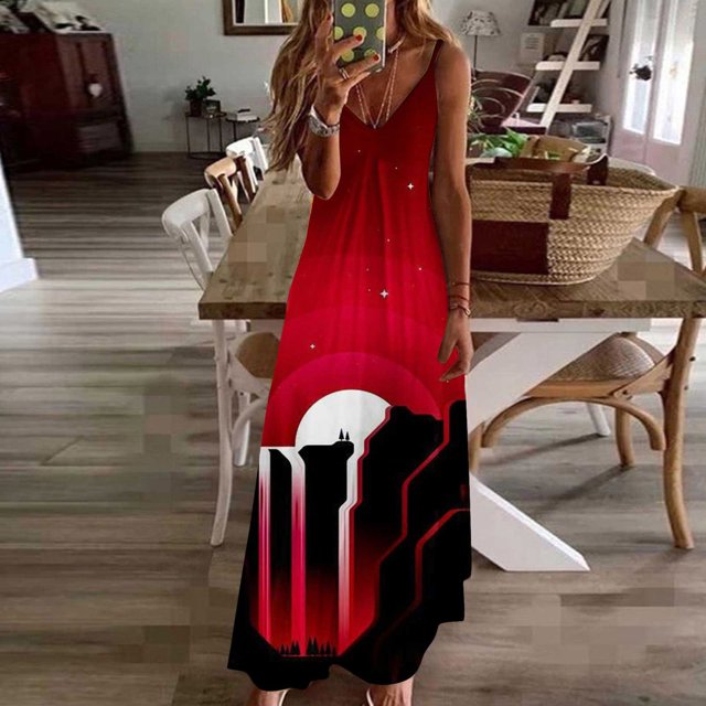 Fankiway Robe Imprimée à Bretelles Dos Nu de Printemps/été à la Mode pour Femme Robes d'Été de Plage pour Femmes Grande Taille Robes pour Femmes