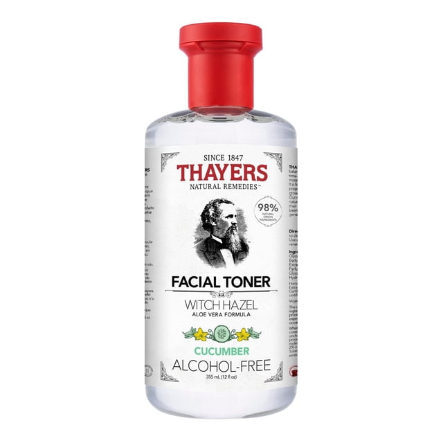 Thayers - Alcohol-Free Tonic, 355ml | Multiple Flavours Clear 355ml bottle of Thayers alcohol-free cucumber facial toner with front-facing label showing brand name, 'alcohol-free', and ingredient highlights: cucumber extract, aloe vera and witch hazel. Suitable as a post-cleanse refresher or makeup-prep mist.