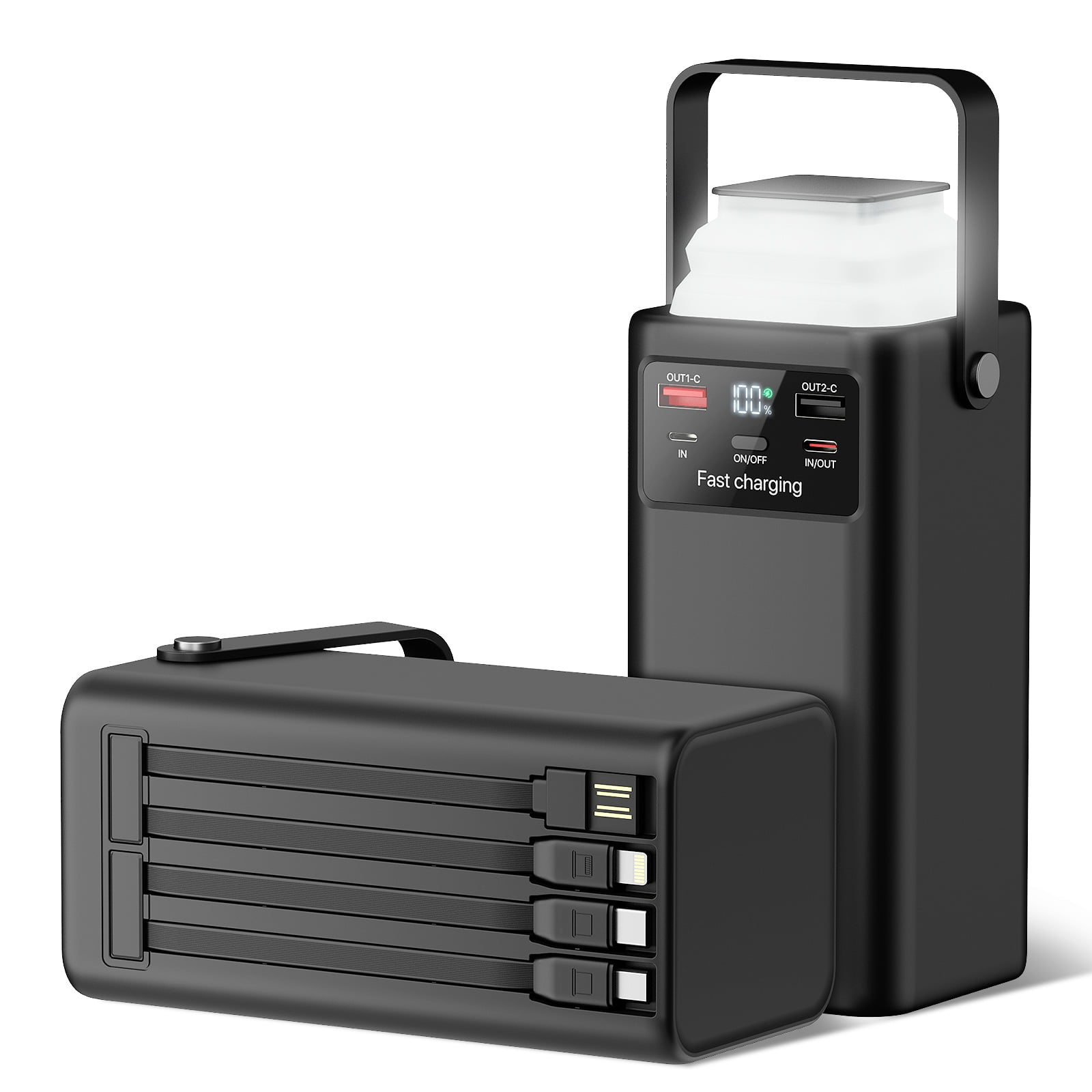 PGYOB Power Bank 45,000mAh, Portable Charger with 22.5W PD/QC3.0 Fast Charging, Built-in Cables, LED & Light for Camping,Home Emergency Backup Battery,Travel