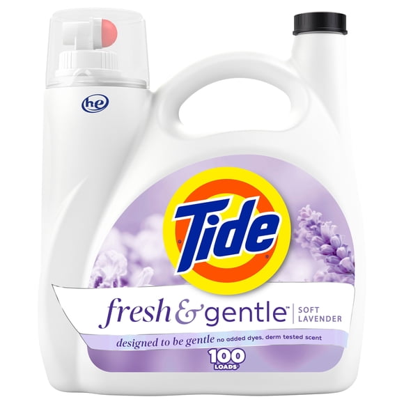 Détergent à lessive liquide Tide Frais et doux, 100 brassées, parfum Douce lavande, savon à lessive doux avec fraîcheur inspirée de la nature, testé sous contrôle dermatologique