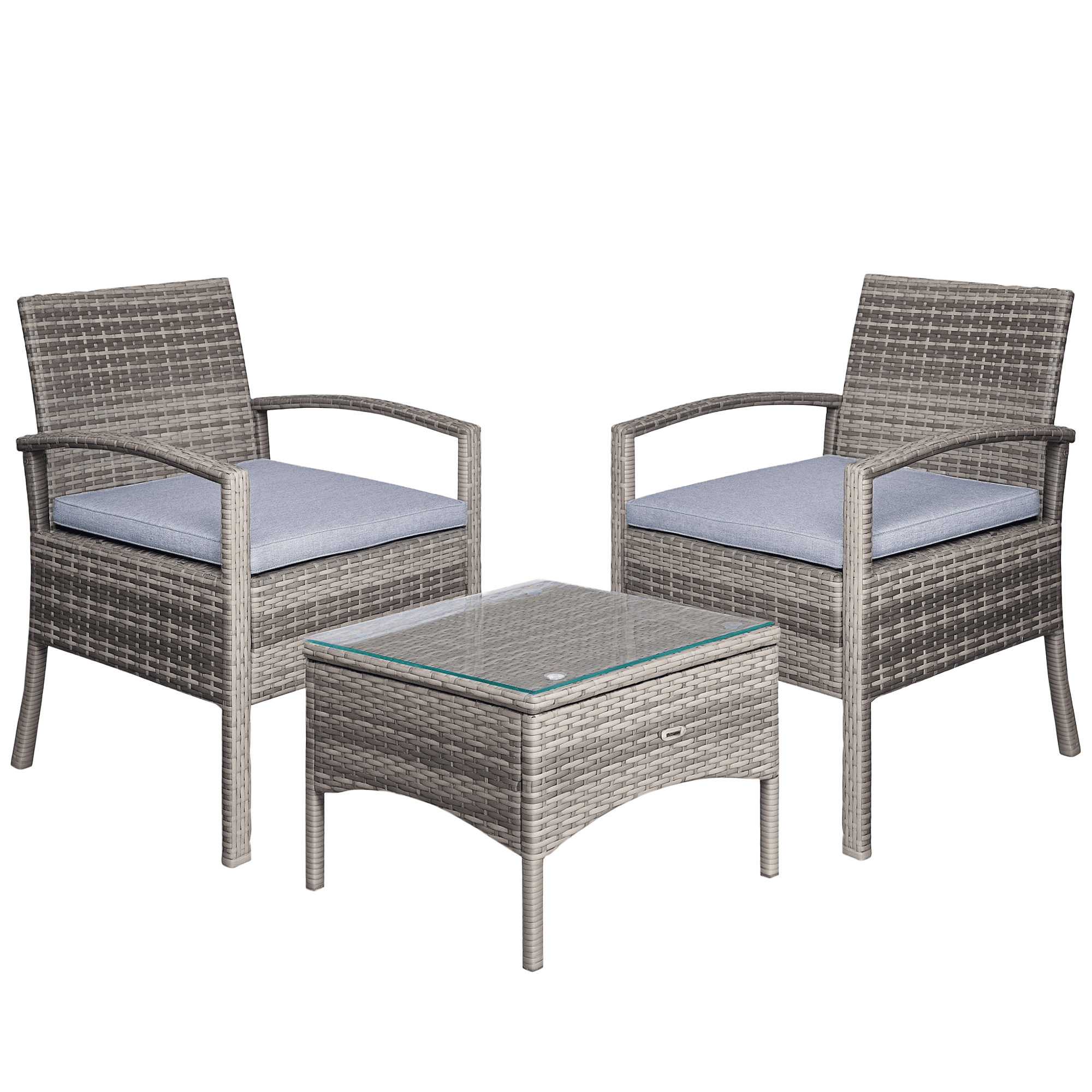 Outsunny Rattan Coffee Set Garden Chairs and Table Set 3 Piece Grey