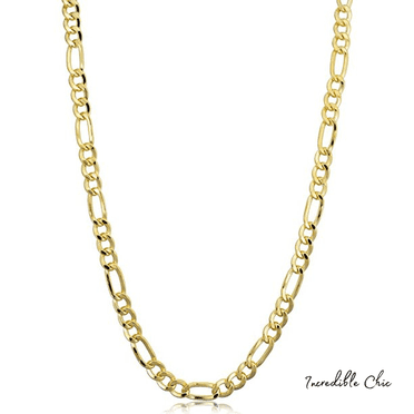 14K Figaro 4mm Gold Chain Necklace Jewelry Plated Clasp Men/Women Life Time USA Made Valentines Gift 22 Inches