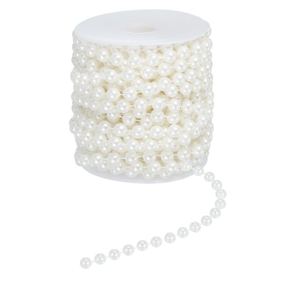 Uxcell Guirlande de Perles Artisanales Guirlande de Perles Fausses Perles Bobine Rouleau Brins Perles Chaîne Garniture pour Décoration Bricolage Artisanat Blanc