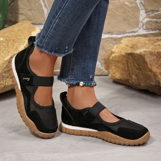 Women's Mesh Mary Jane Sneakers with Adjustable Hook and Loop