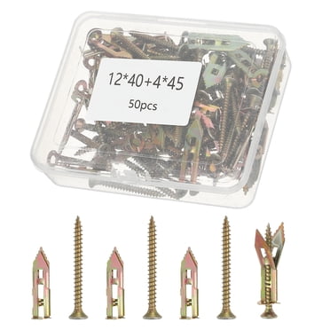 Ancrages pour Cloison Sèche Auto-Perçants avec Vis, Ensemble de 50 Pcs d'Ancrages en Acier et 50 Pcs de Vis Sans Perçage Ni Perçage dans le Mur pour Fixer des Rideaux d'Étagère de Télé (0,47 X 1,57 Po)
