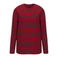 thumbnail image 4 of Aocisk T-Shirts à Blocs de Couleur Rayés pour Femmes, Manches Longues, Col Rond, Coupe Régulière, T-Shirts Décontractés, Confortables pour l'Automne, Hauts, Rouge G, 4 of 6