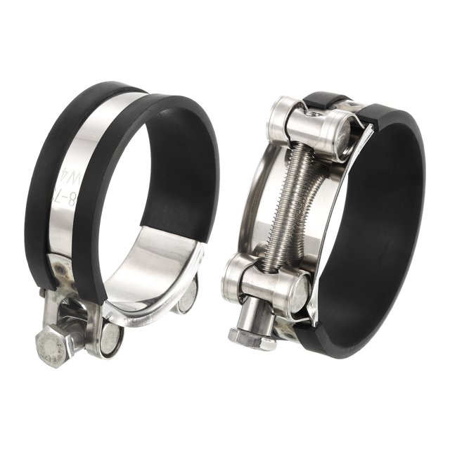 Unique Bargains T-Bolt Hose Clamp 2Pack 68-73mm Rubber Cushion Metal Intake Intercooler Clamps