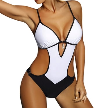Ketyyh-chn99 One Piece Swimsuits for Women Swim Skirt Women One Piece Swimsuit Solid Ribbed Swimwear Scoop Neck Bathing Suit White,XL