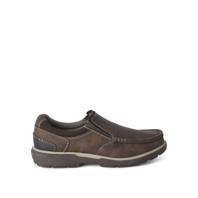 DR SCHOLLS Soulier Décontracté pour Homme à Enfiler en Similicuir Brun, Confort, avec Fentes Latérales Élastiquées, Semelle Intérieure en gel à Confort Avancé et Semelle Extérieure en Caoutchouc durable, Montré sur un Profil Latéral sur Fond Blanc, Convient au Port Quotidien