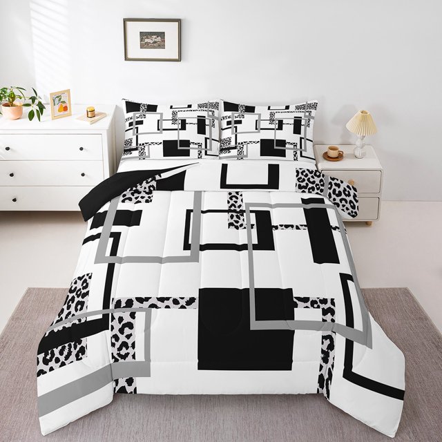 YST Ensemble de Douillette à Imprimé Léopard Grand Lit, Literie à Rayures pour Adulte, Ensembles de Literie à Texture de Peau d'Animal, Couette Réversible Moderne Abstraite avec 2 Taies d'Oreiller