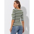 thumbnail image 4 of INSPIRE CHIC Chemises à Rayures pour Femmes Coupe Ajustée Manches au Coude T-Shirt à Encolure Bateau TP Vert Armée Gris, 4 of 5