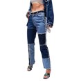 thumbnail image 2 of Honganda Women?s Contrast Color Stitching High-waist Slim Fit Straight Jeans, 2 of 10