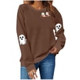 thumbnail image 3 of yoeyez Chandail d'Halloween pour Femme, Fantôme Citrouille, Manches Longues, Col Rond, Décontracté, Automne, Chandail Effrayant, Hauts, Brun, TTG, 3 of 5