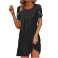 thumbnail image 2 of Gspmoly Robe pour Femmes, Nouvelle Robe d'Été Décontractée pour Femmes à Col Rond, Couleur Unie, Ample, Plissée à la Poitrine, à Manches Courtes, Robes de Soirée pour Femmes jusqu'à 60 % de Rabais, 2 of 5