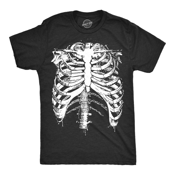 Mens Splattered Rib Cage T Shirt Cool Skeleton Costume Halloween Tee for Guys (Black) - L
