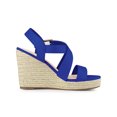 thumbnail image 3 of BLISSFUL STEP Sandales Compensées Espadrilles pour Femmes à Bride Cheville Croisée Bleu Foncé 8.5, 3 of 7