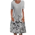 thumbnail image 2 of yievot Robe d'Été pour Femme Décontractée à Col Rond à Manches Courtes Plissée à Imprimé Floral avec Poches, 2 of 5
