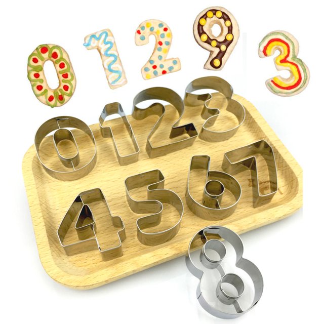 9Pcs 0-9 Number Shape Cookie Biscuit Cutter Mould Stainless Steel Baking Mold