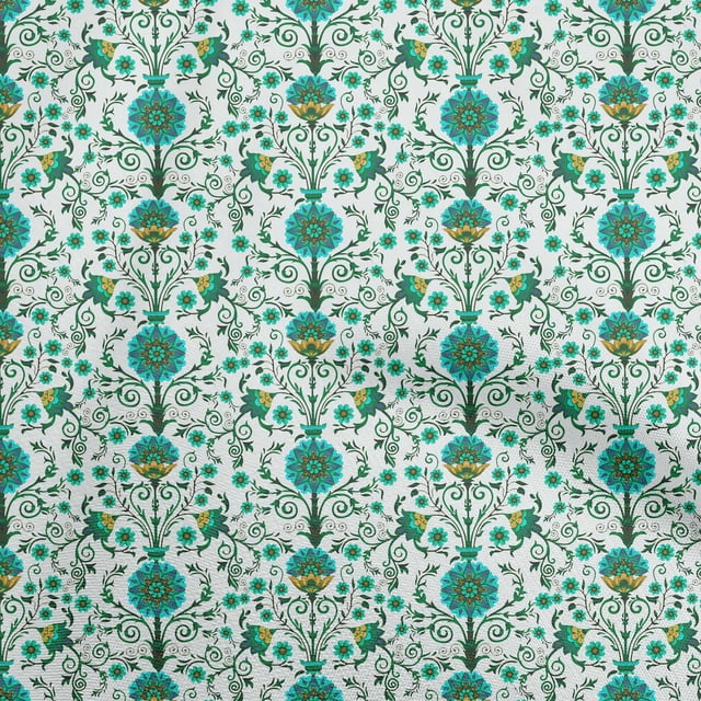 oneOone Georgette Viscose Green Fabric Florals Fabric For Sewing Printed Craft Fabric By The Yard 42 Inch Wide