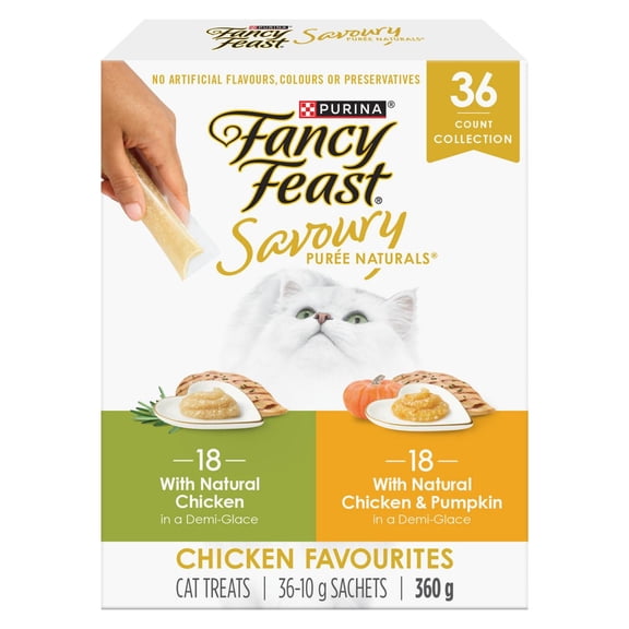 Purina Fancy Feast Savoury Purée Naturals Chicken Favourites Variety pack, Cat Treats 10g x 36
