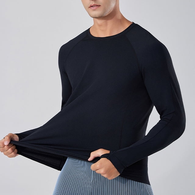 ylioge T-Shirts de Protection Solaire pour Hommes avec Trou pour le Pouce Manches Longues Col Ras du Cou T-Shirts Extensibles Coupe Ajustée Chandail Décontracté Uni Respirant Hauts de Randonnée