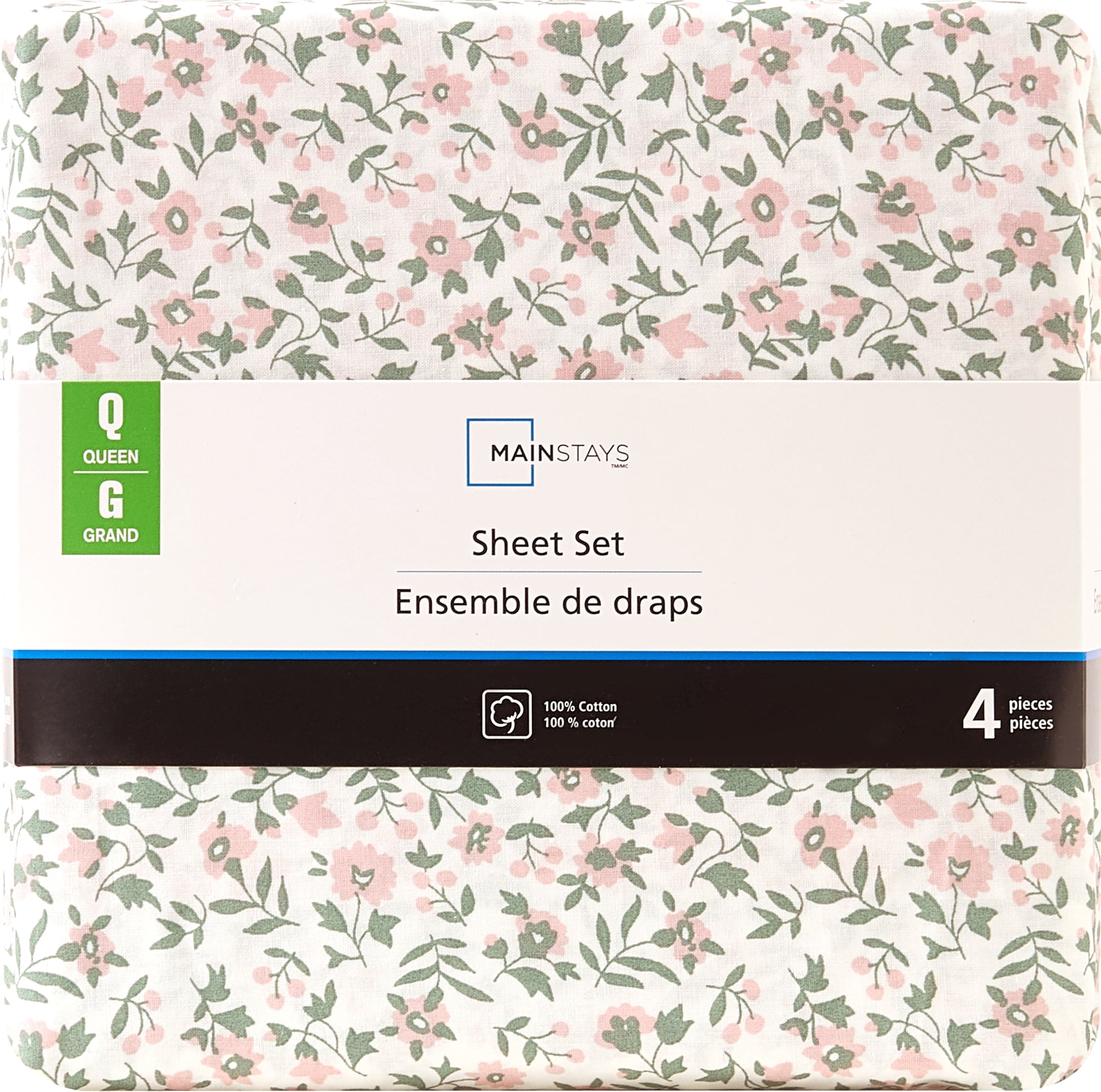 Mainstays DQ Ditsy Floral Sheet Set, 4-Piece, Multi, Adult.