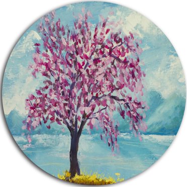 Art mural en métal Design Art Fleurs de Sakura ultra brillant en cercle