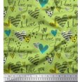 thumbnail image 1 of Soimoi Green Poly Georgette Fabric Heart & I Love You Text Print Fabric by Yard 42 Inch Wide, 1 of 1