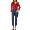 thumbnail image 2 of INSPIRE CHIC Blouse à Volants pour Femme, Élégant Haut Habillé à Col en V à Manches Longues pour le Travail, TP Rouge, 2 of 5