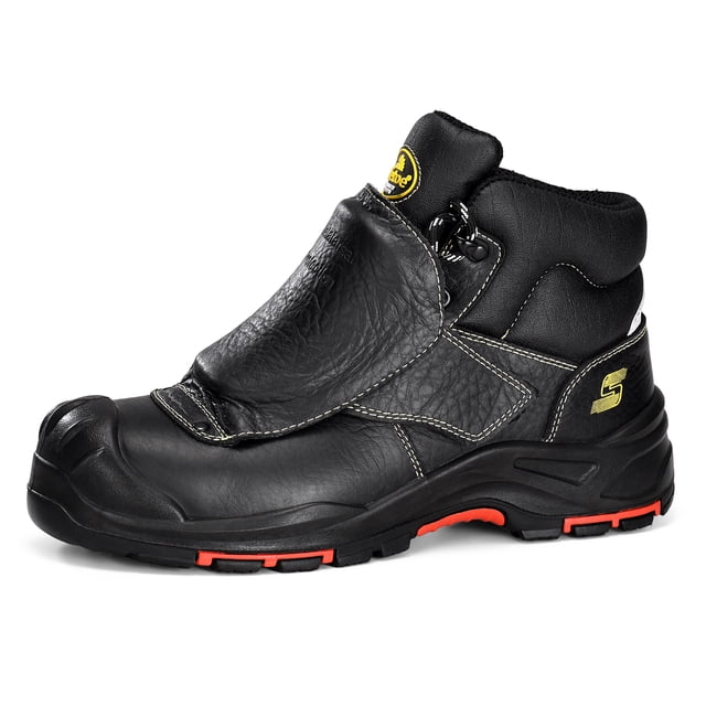 SAFETOE Bottes de Soudage pour Hommes, Bottes de Sécurité à Embout Composite avec Protection Métatarsienne, Bottes de Soudage Résistantes au Feu, Bottes de Travail pour Soudeur Résistantes à la Chaleur 300 °C